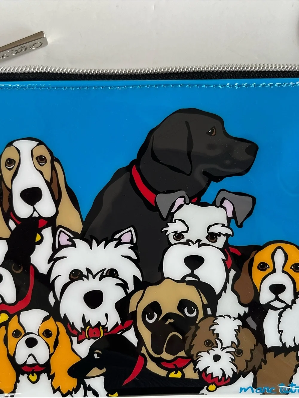 Marc Tetro Blue Dog Print Zippered Cosmetic Pouch
